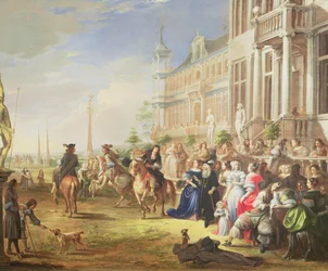 Eine elegante Gesellschaft vor einem Palast, 1668